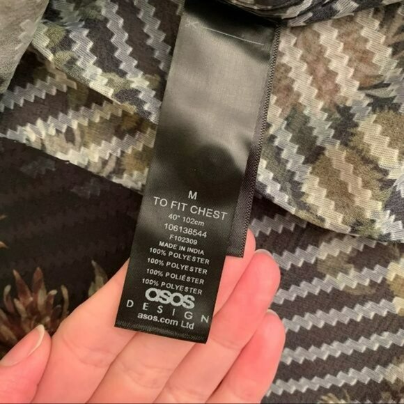 ASOS regular shirt with deep revere button up sheer floral black white pink - M - Picture 5 of 8